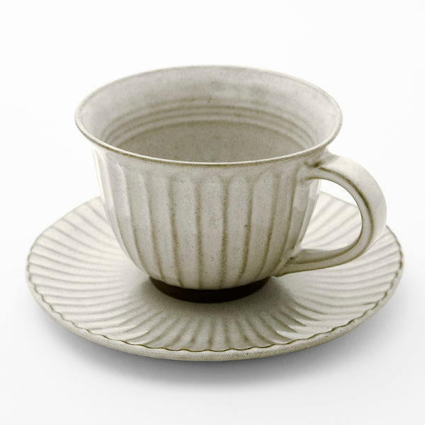 Textured Ceramic Coffee Cup with Saucer Set