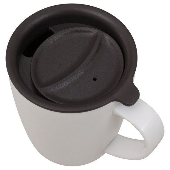 Ergonomic Handle White Stainless Steel Mug